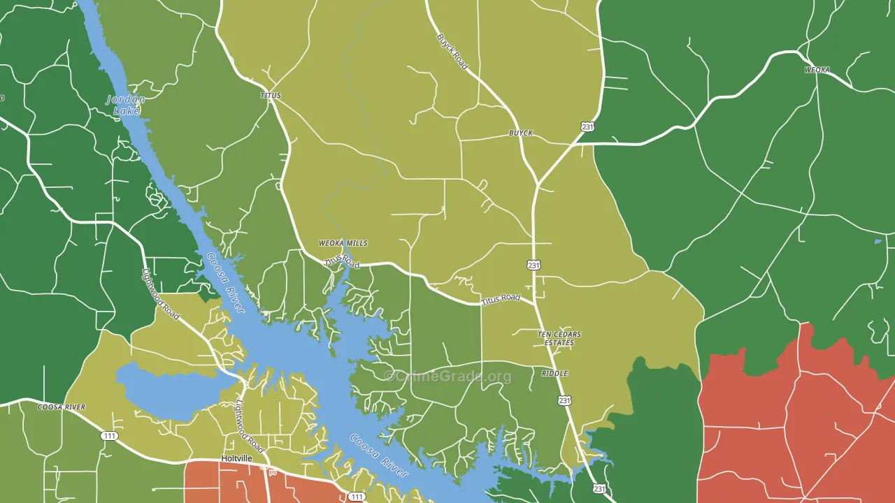 Titus, AL Map of Theft Rates