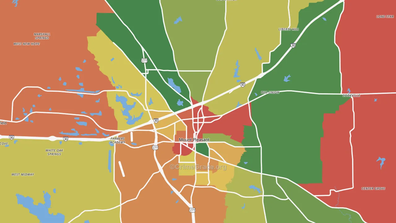 Titus County, TX Map of Theft Rates