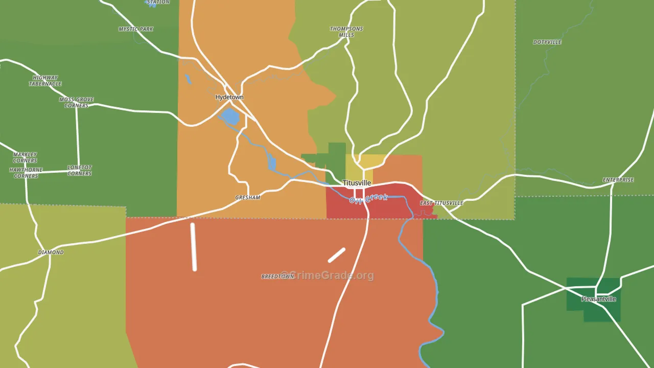 Titusville, PA Map of Theft Rates