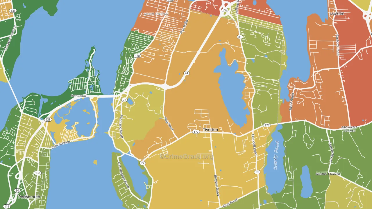 Tiverton, RI Map of Theft Rates