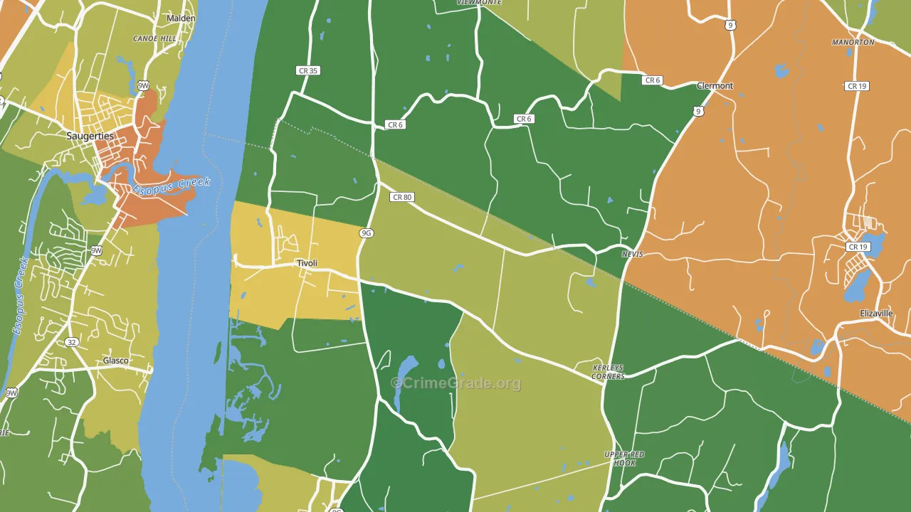 Tivoli, NY Map of Theft Rates