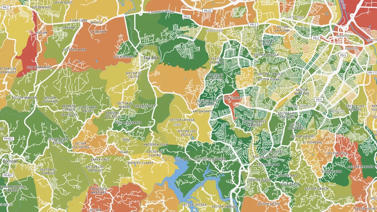 Toa Alta Municipio, PR Map of Theft Rates