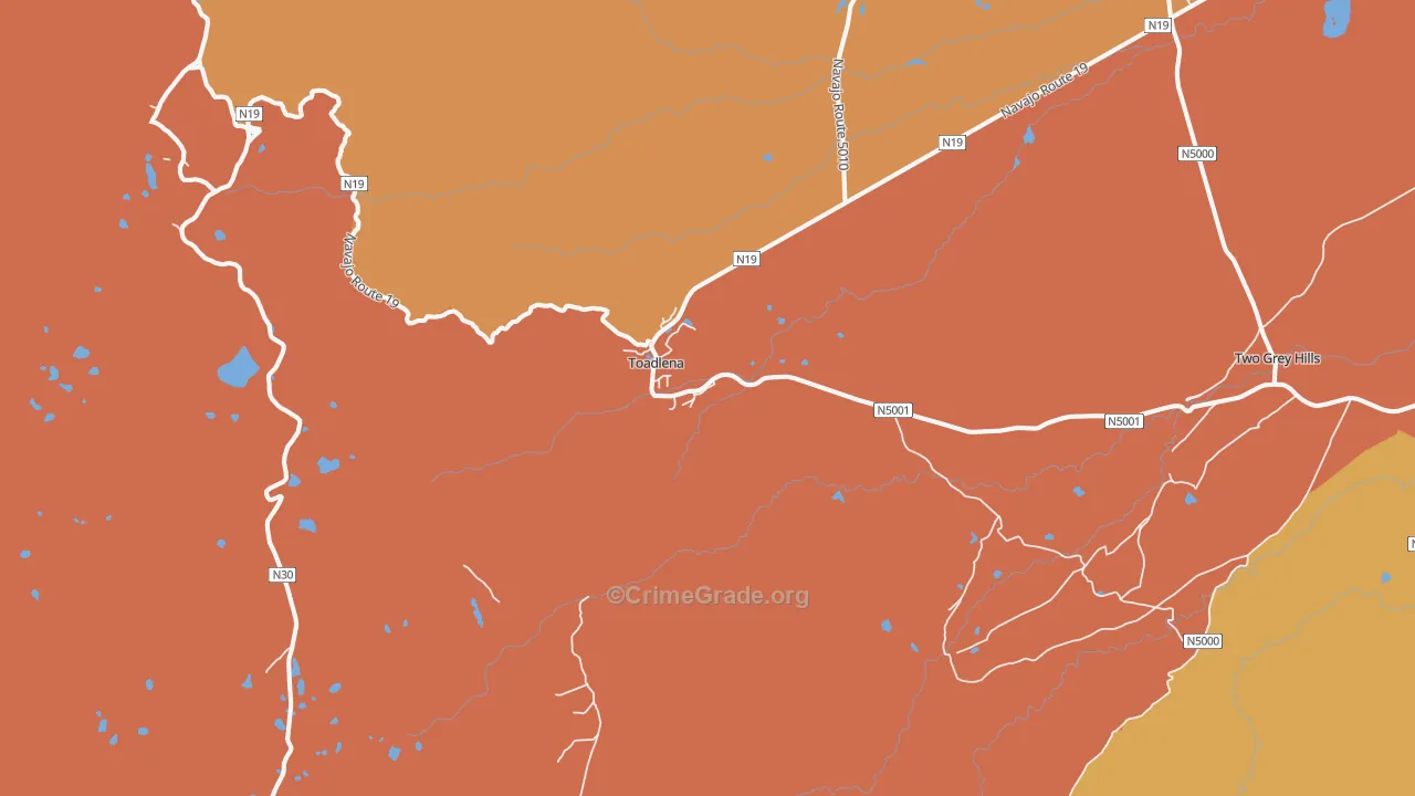 Toadlena, NM Map of Theft Rates