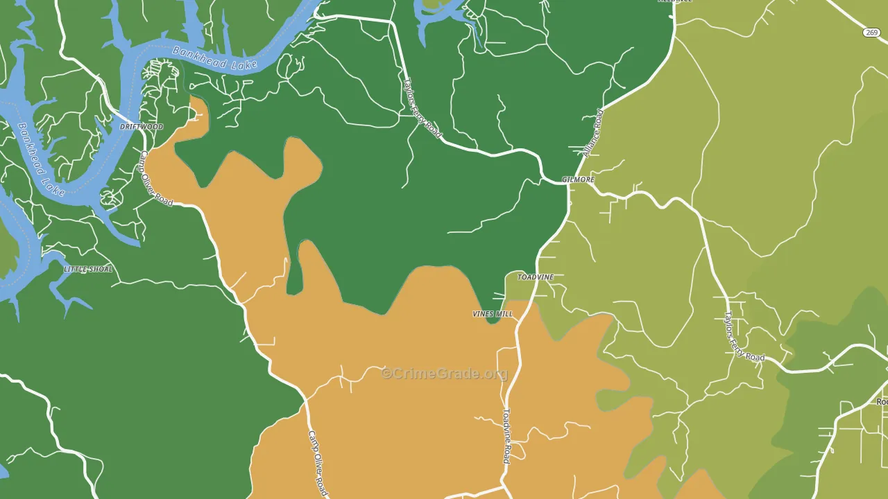 Toadvine, AL Map of Theft Rates
