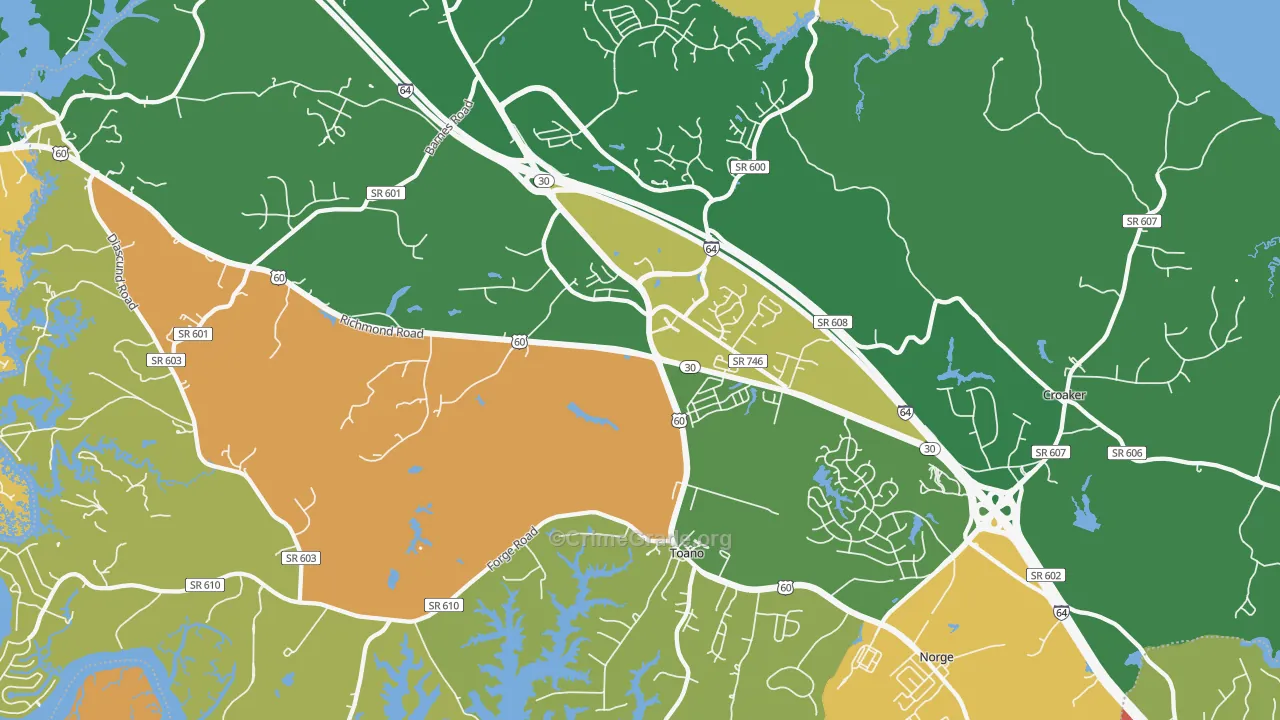 Toano, VA Map of Theft Rates