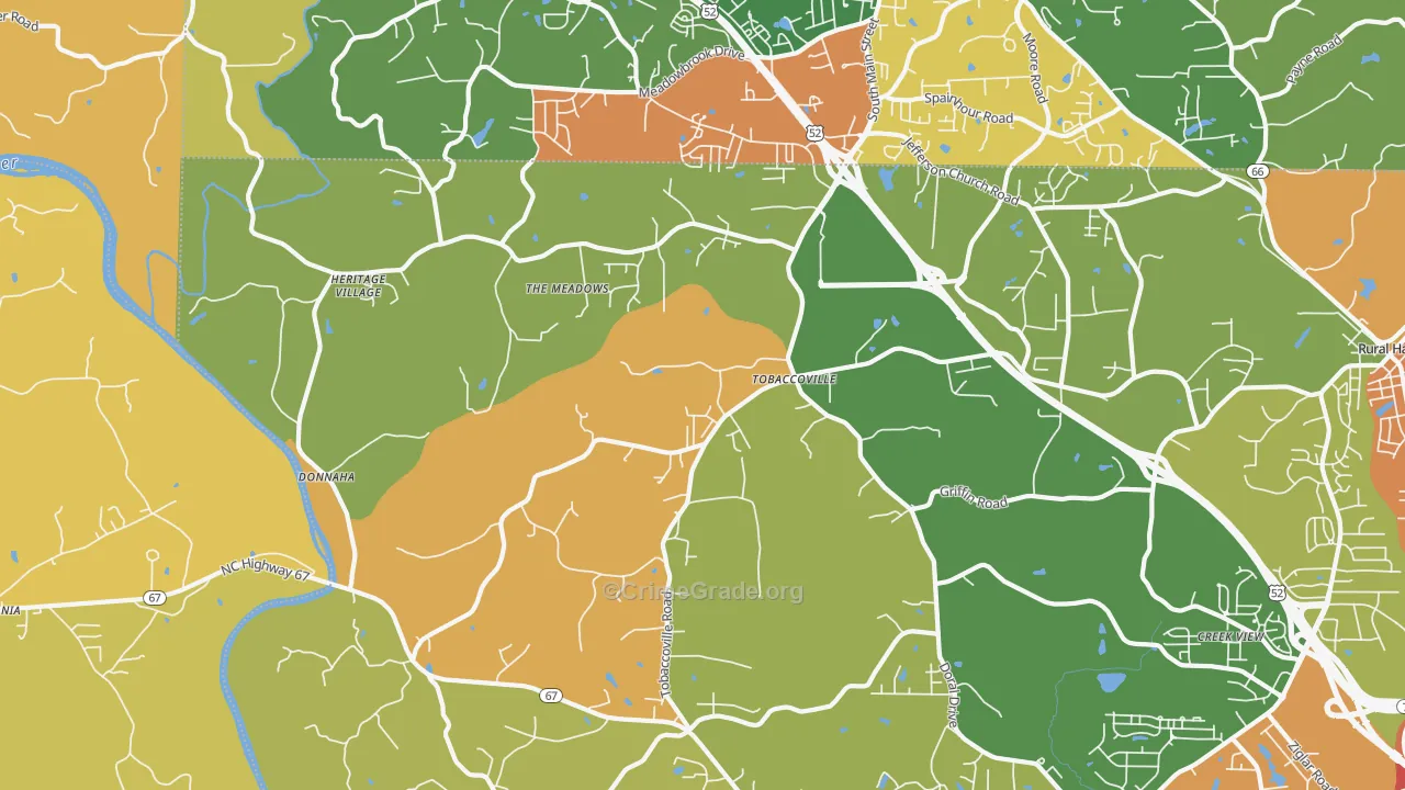 Tobaccoville, NC Map of Theft Rates