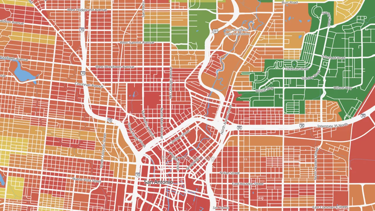 Tobin Hill, San Antonio, TX Map of Theft Rates