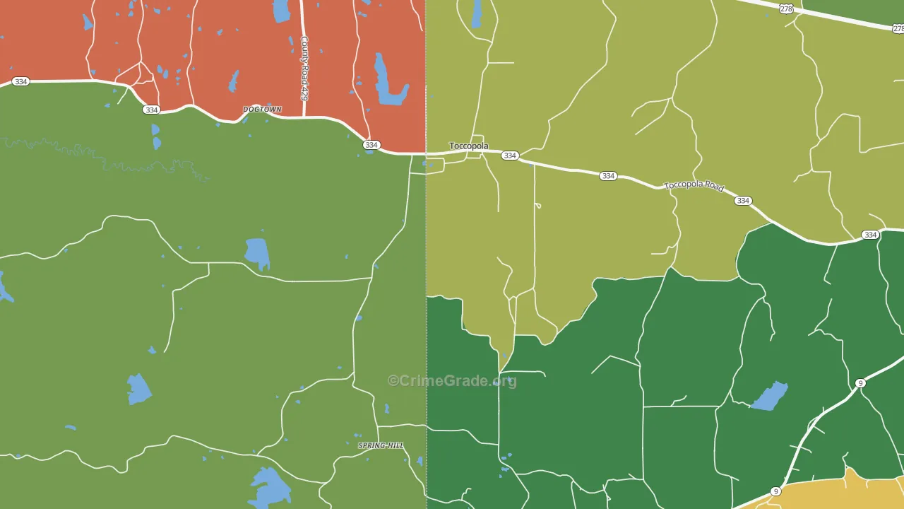 Toccopola, MS Map of Theft Rates