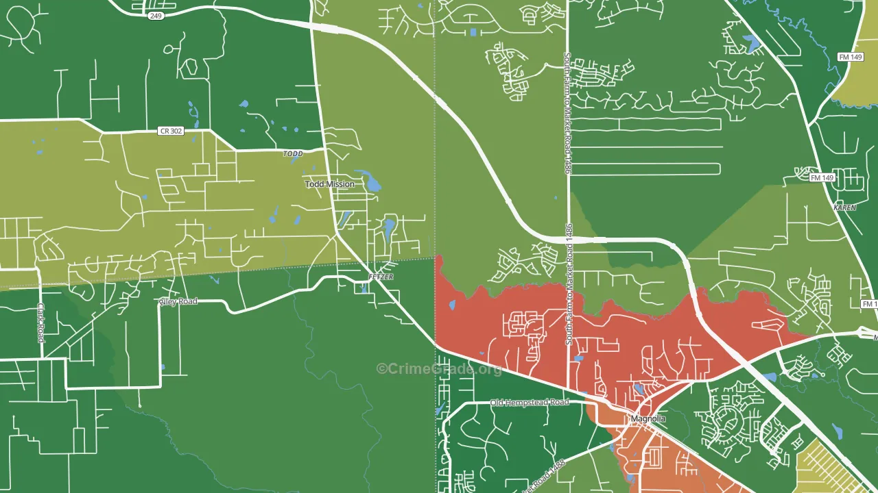 Todd Mission, TX Map of Theft Rates