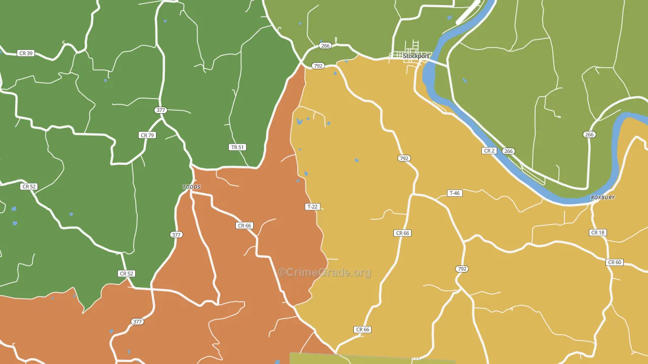 Todds, OH Map of Theft Rates