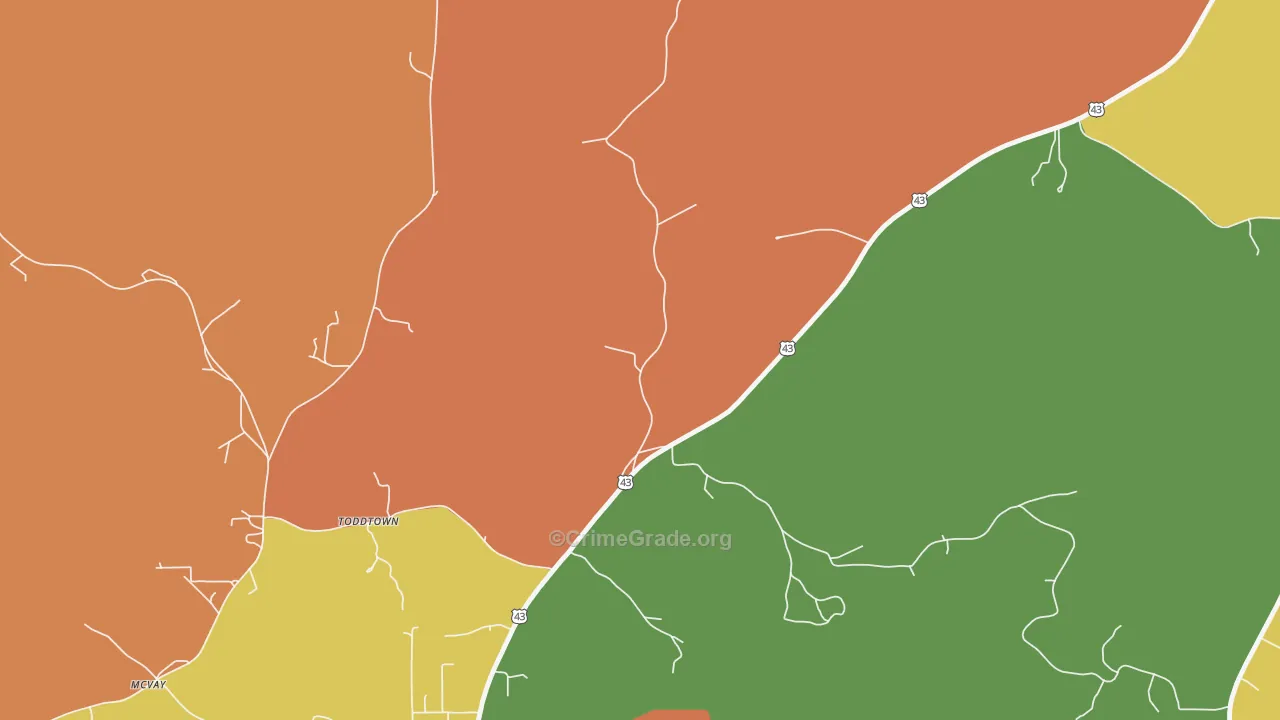 Toddtown, AL Map of Theft Rates