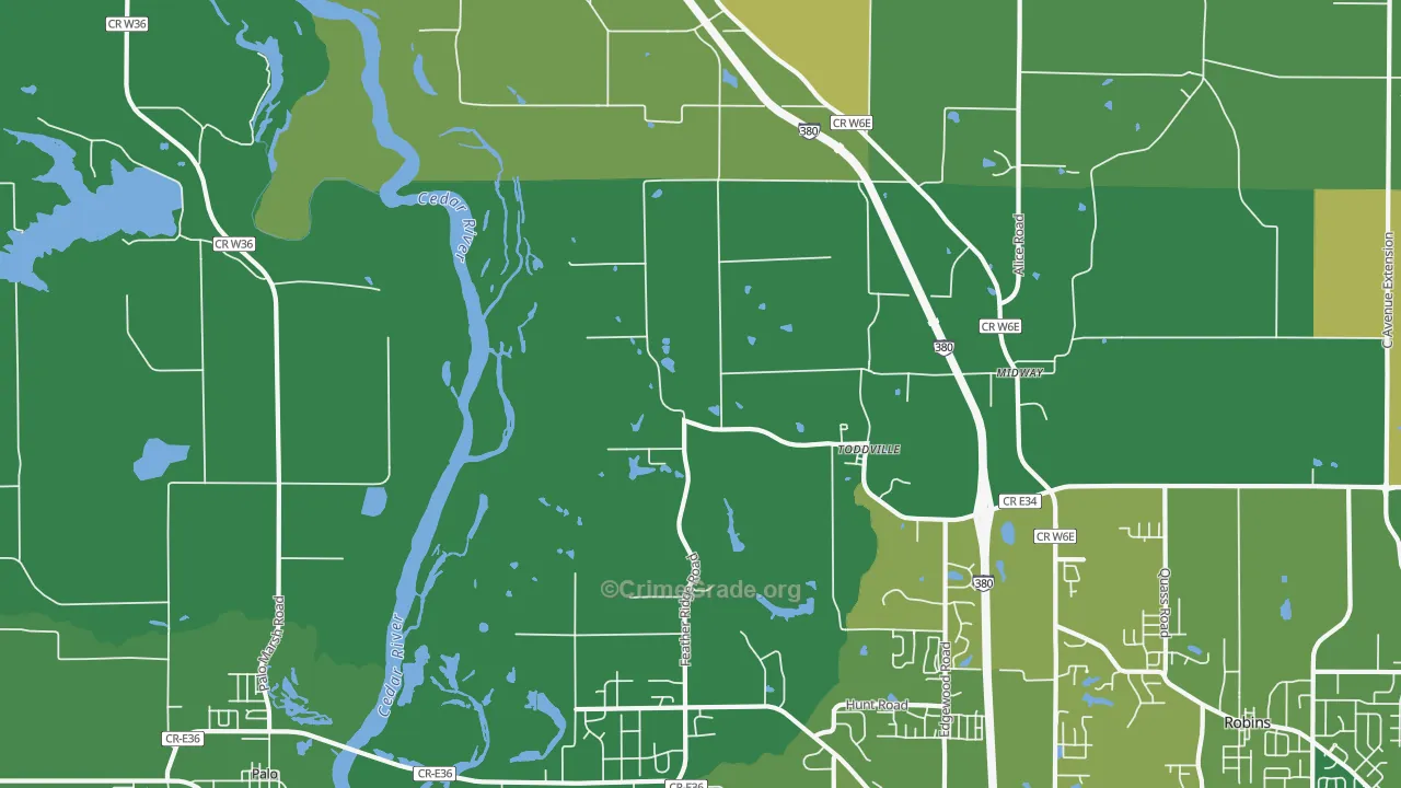 Toddville, IA Map of Theft Rates