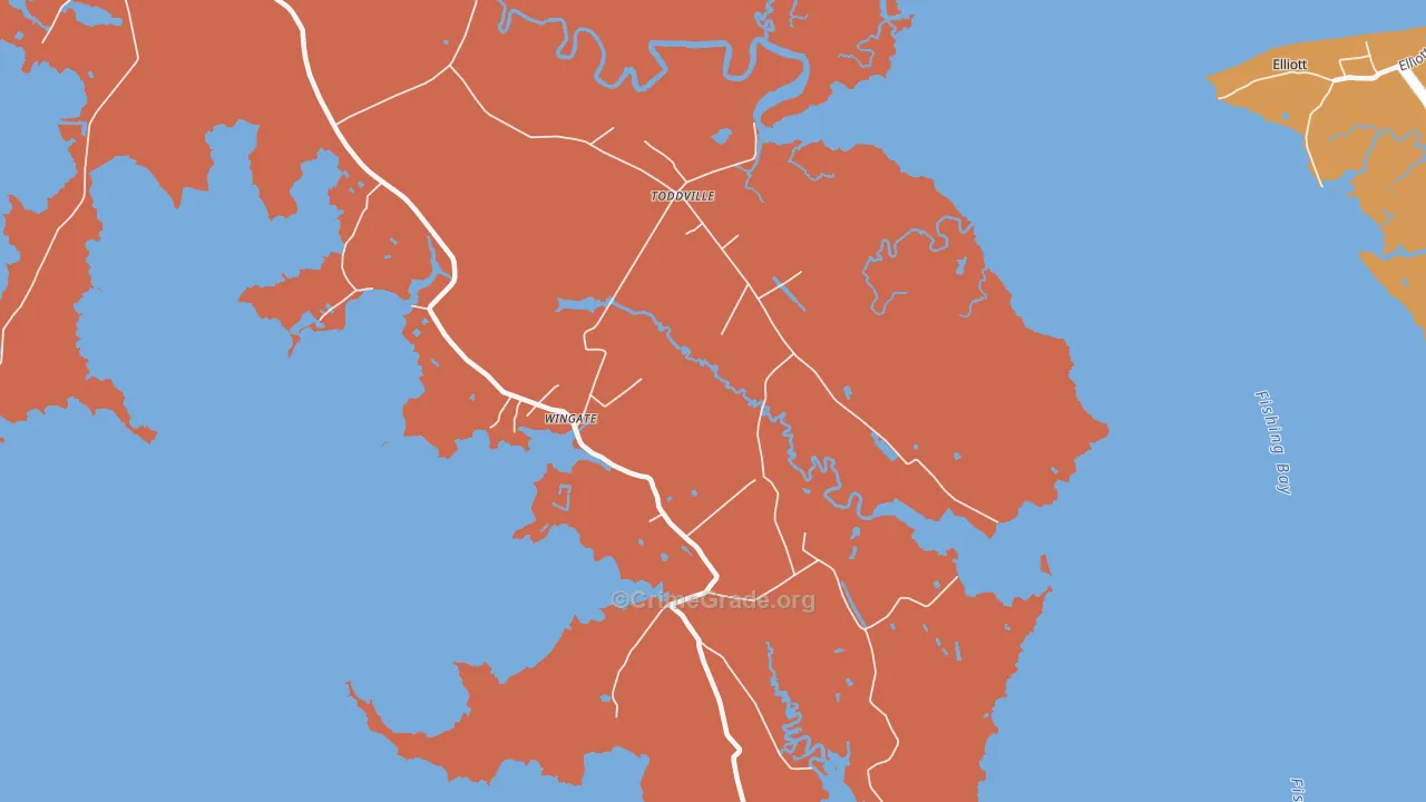 Toddville, MD Map of Theft Rates