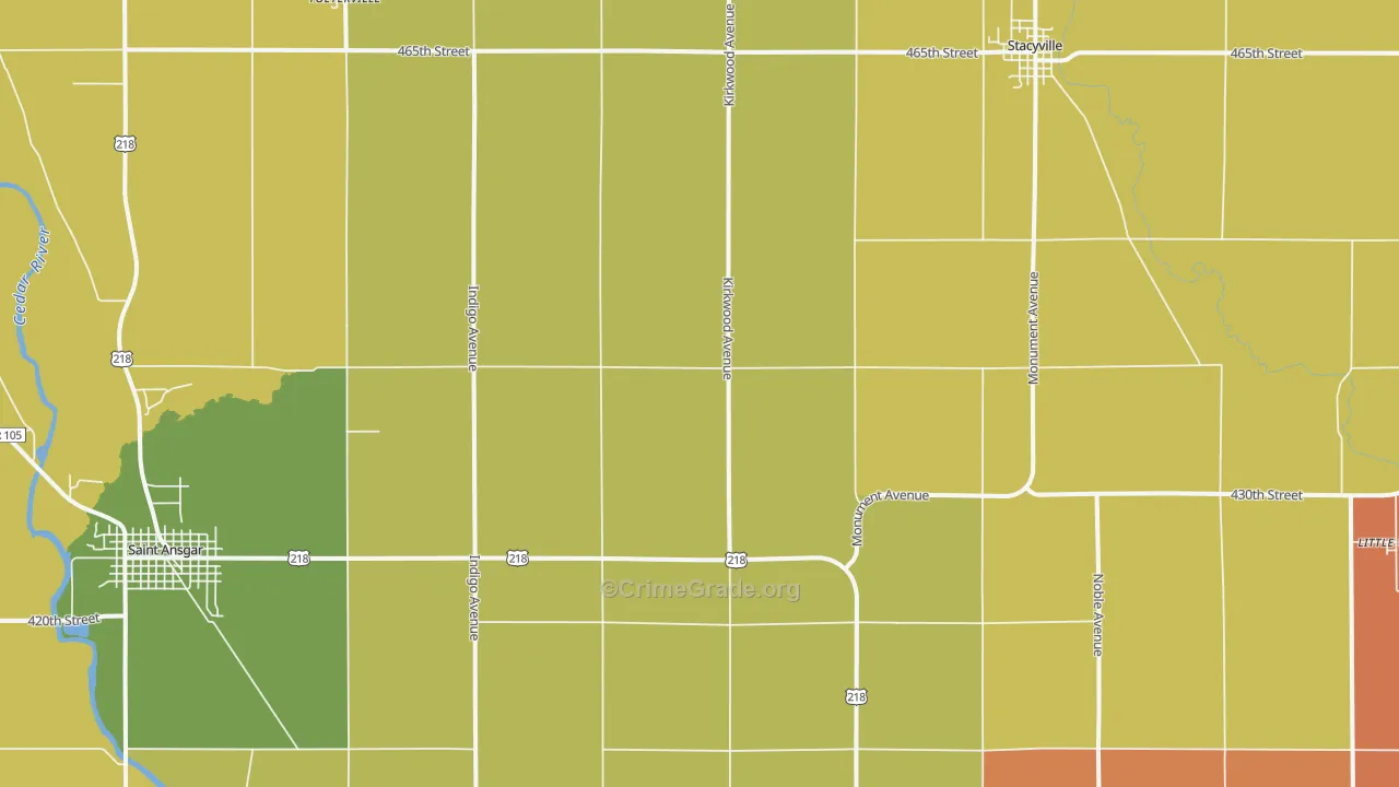 Toeterville, IA Map of Theft Rates