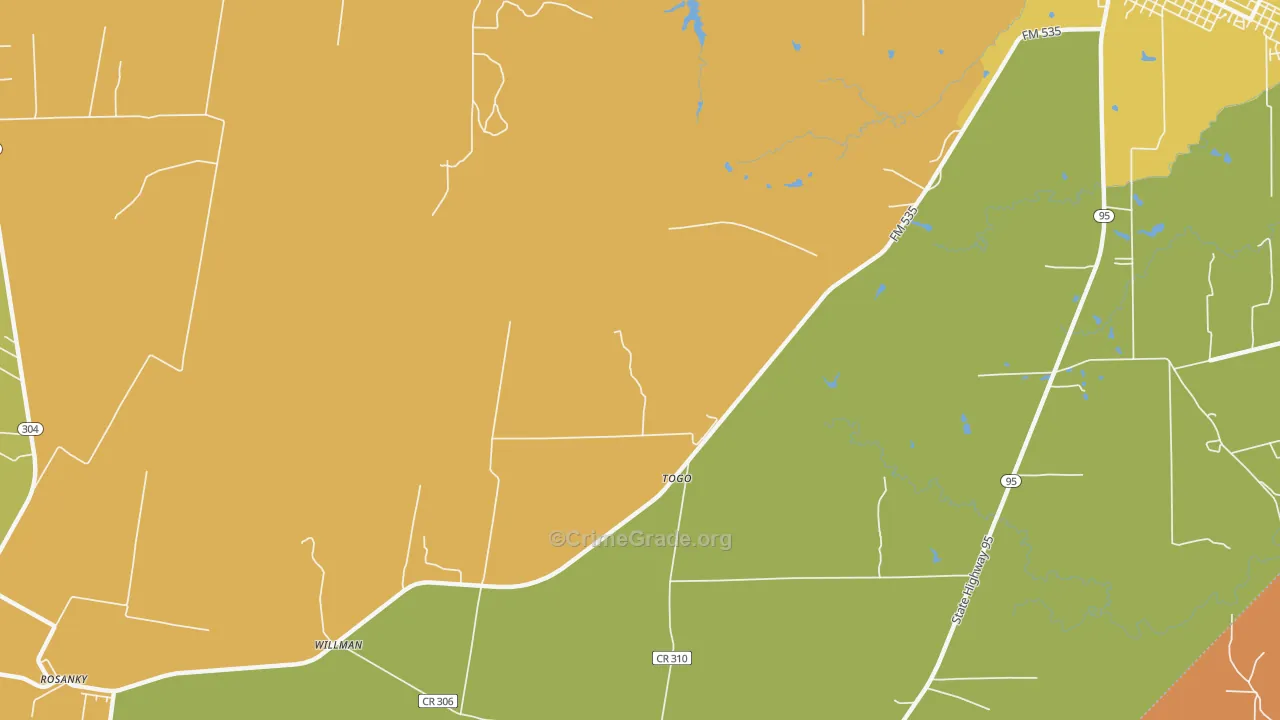Togo, TX Map of Theft Rates