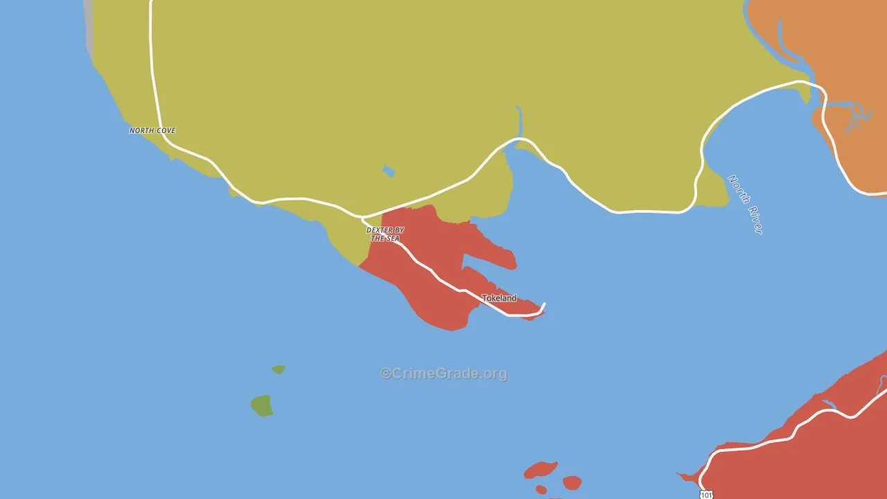 Tokeland, WA Map of Theft Rates