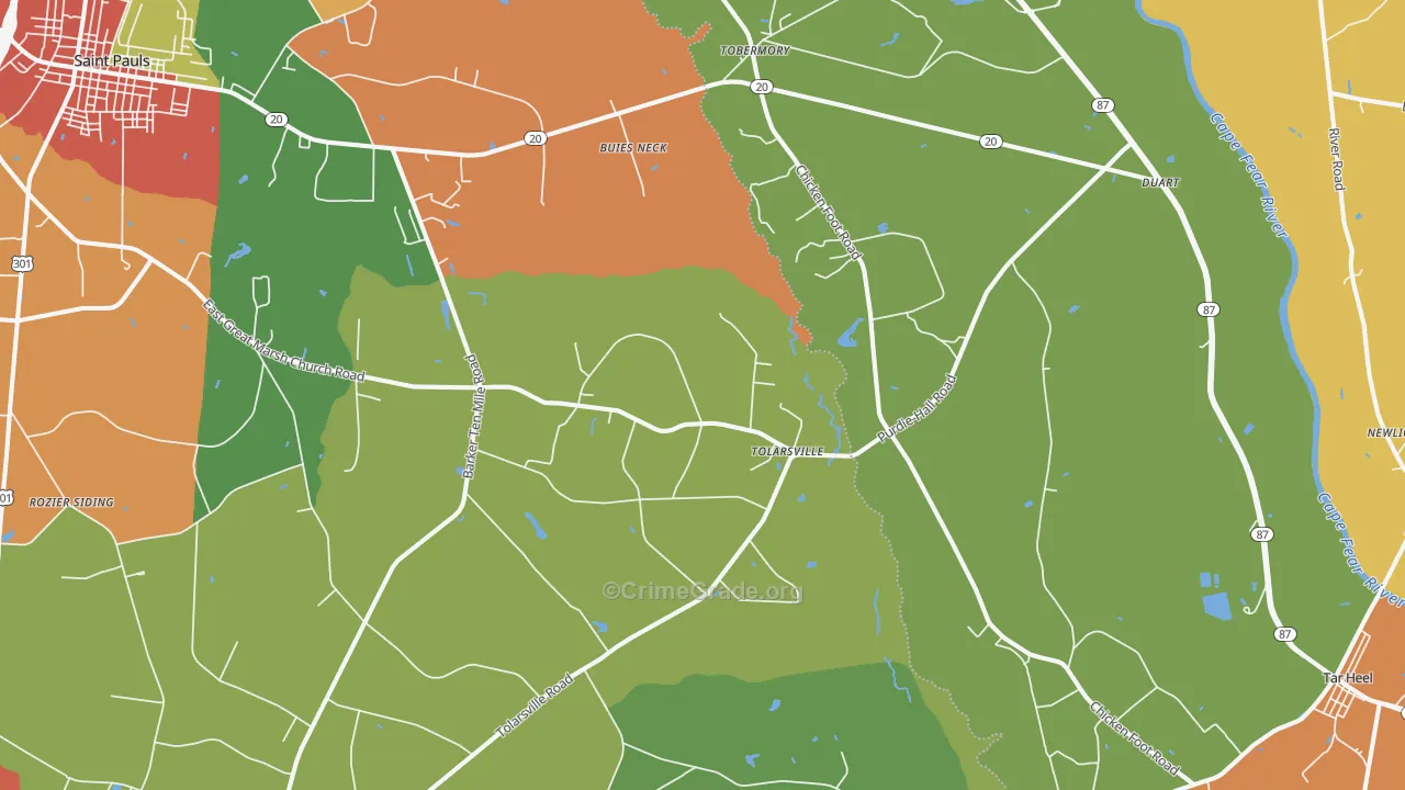 Tolarsville, NC Map of Theft Rates