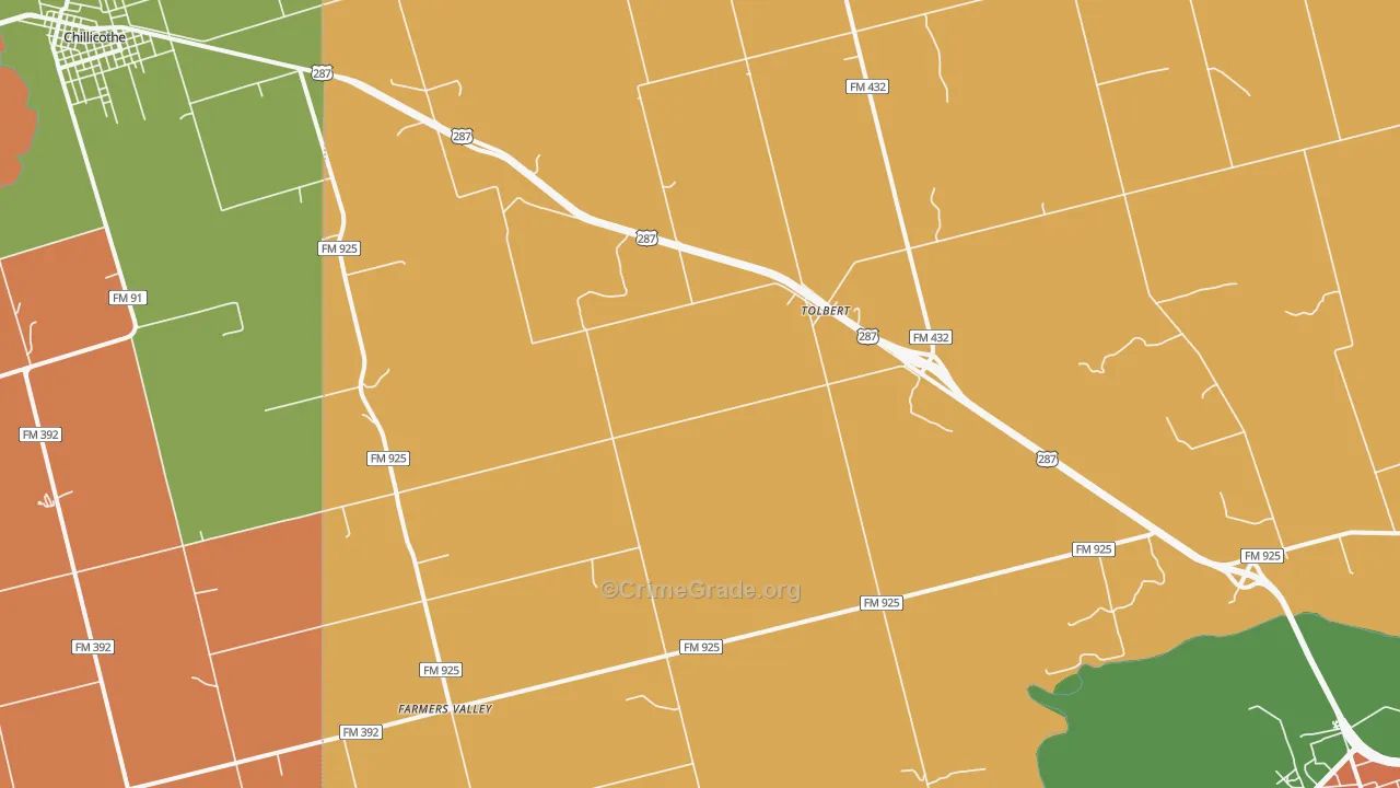 Tolbert, TX Map of Theft Rates