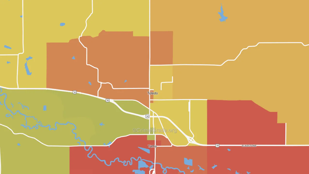 Toledo, IA Map of Theft Rates