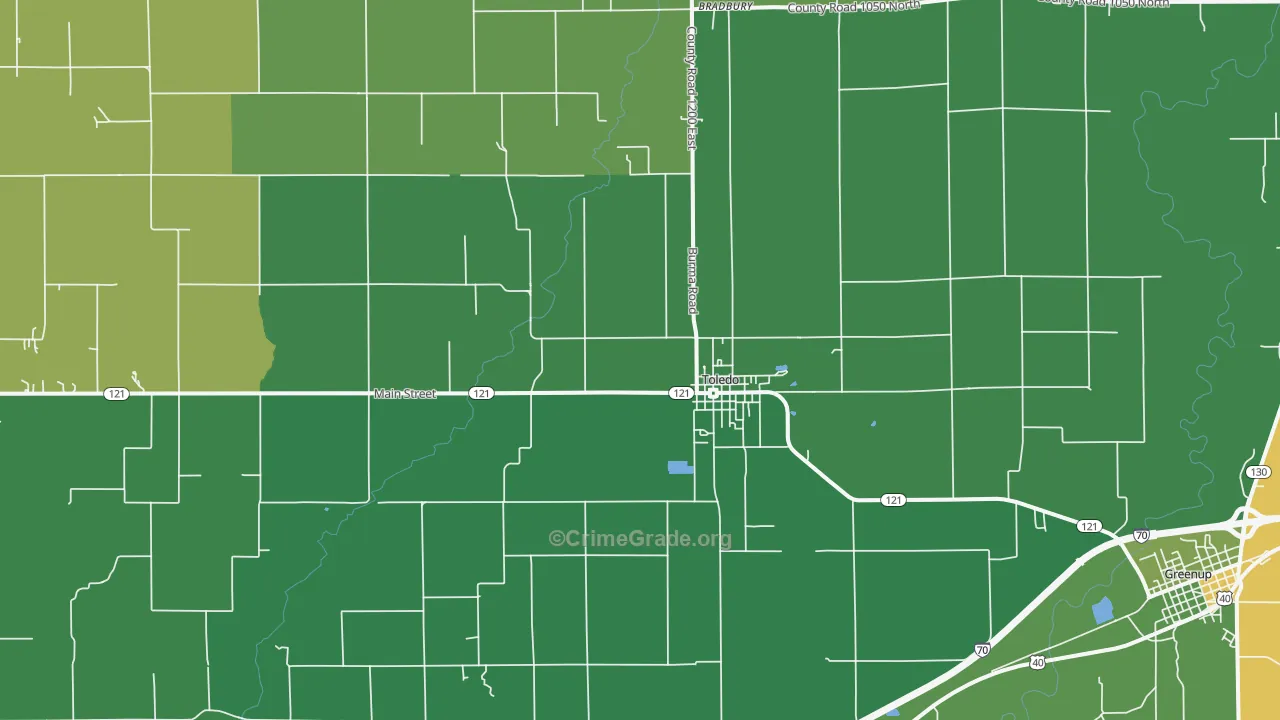 Toledo, IL Map of Theft Rates