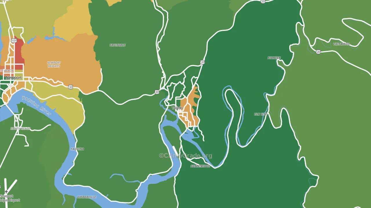 Toledo, OR Map of Theft Rates