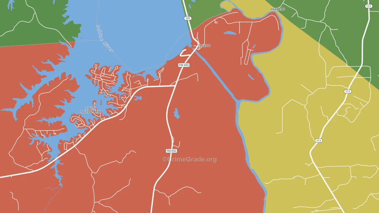 Toledo, TX Map of Theft Rates