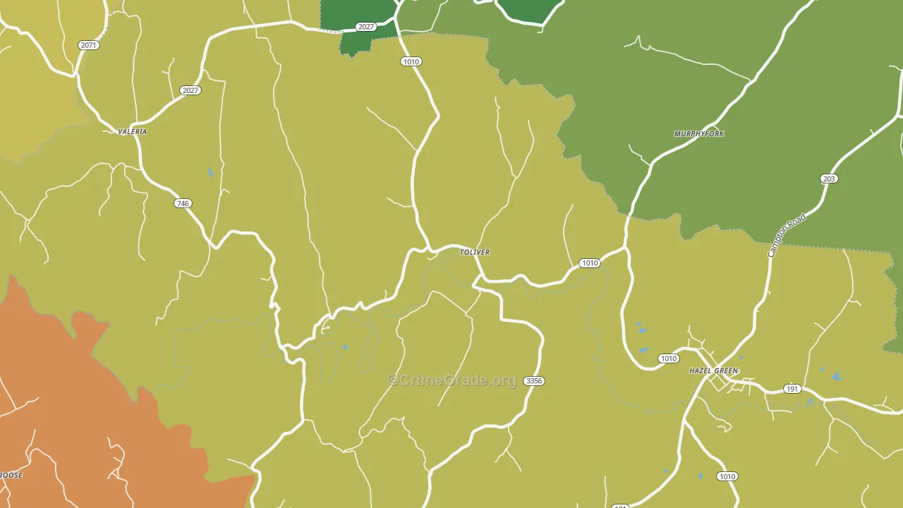 Toliver, KY Map of Theft Rates