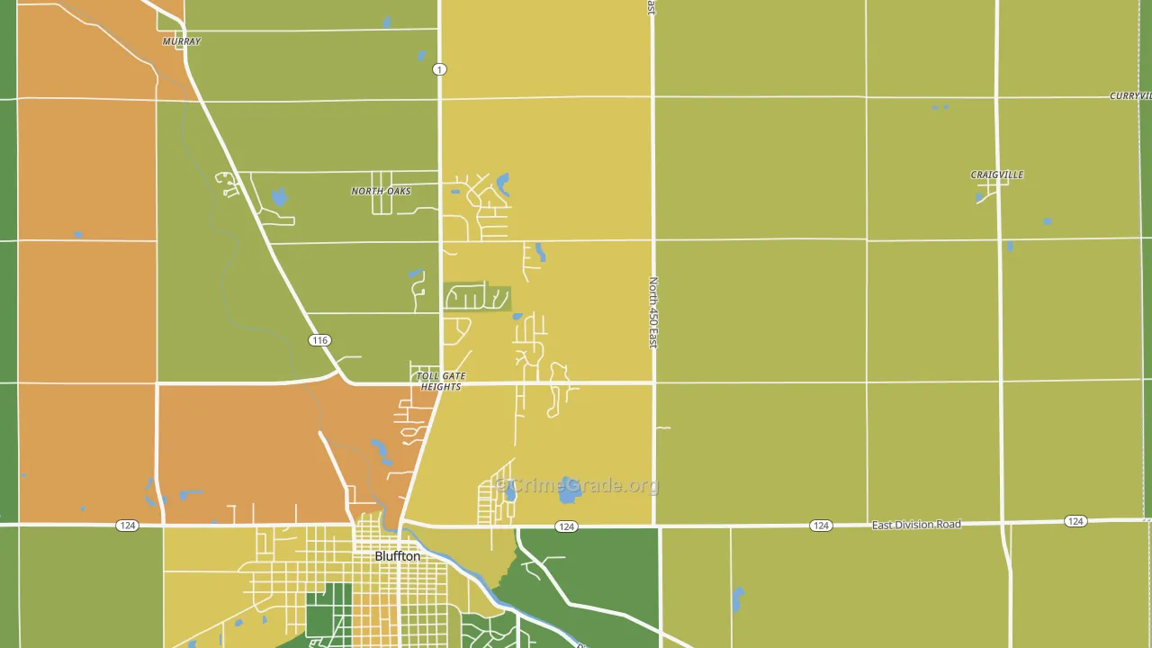 Toll Gate Heights, IN Map of Theft Rates