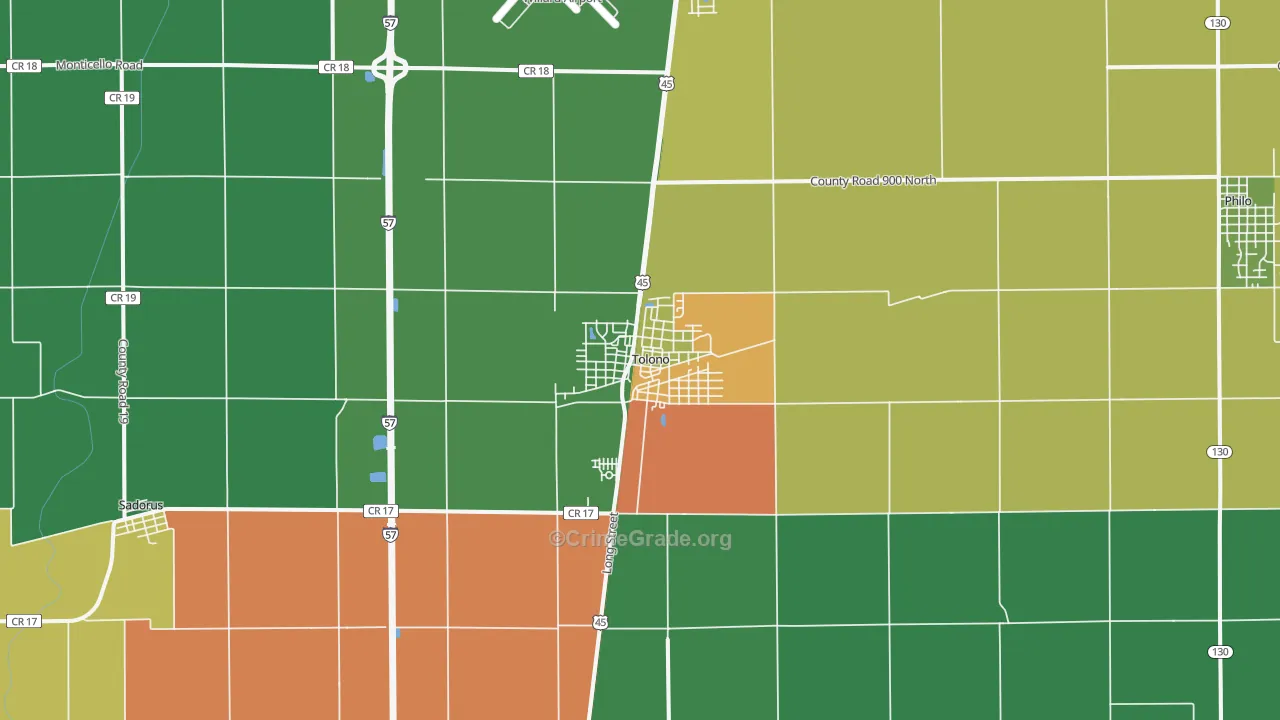 Tolono, IL Map of Theft Rates