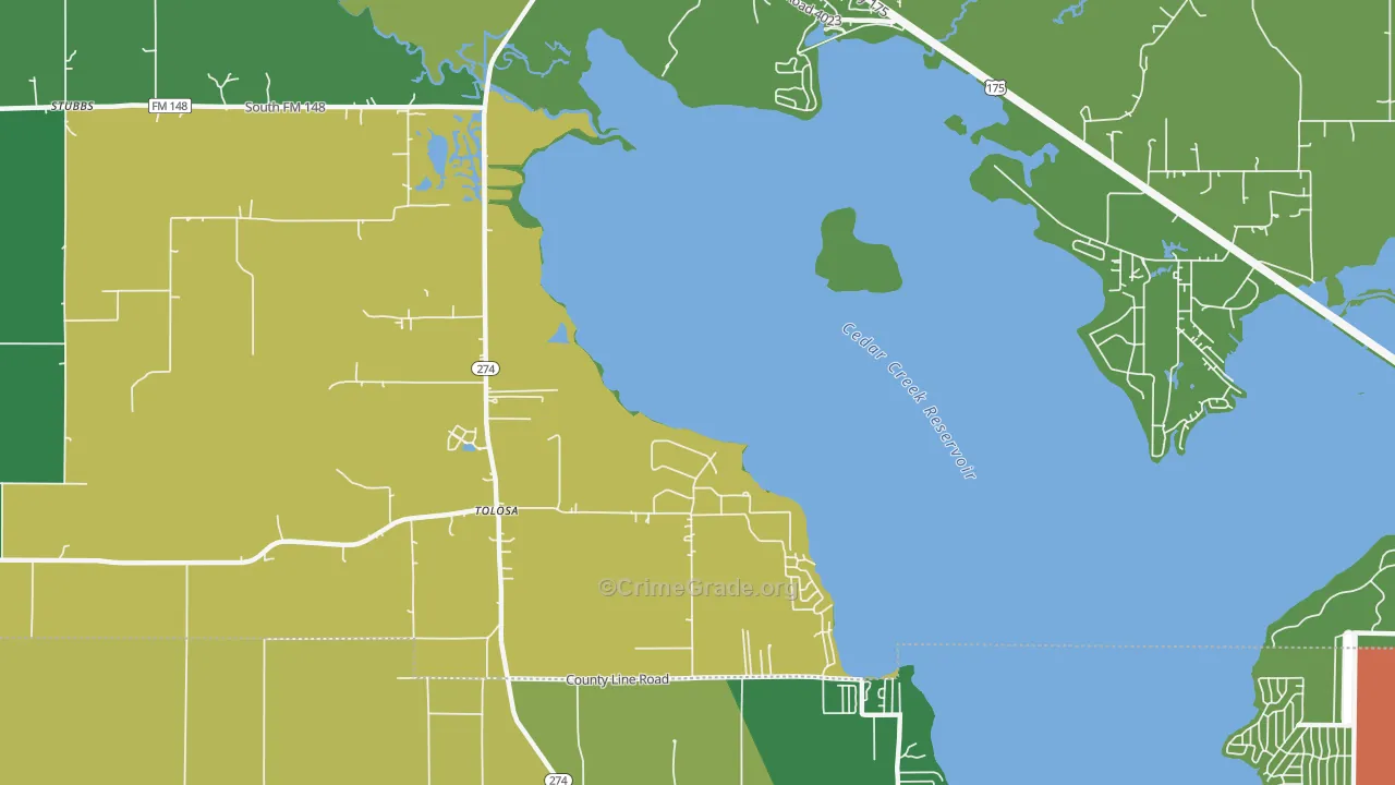 Tolosa, TX Map of Theft Rates