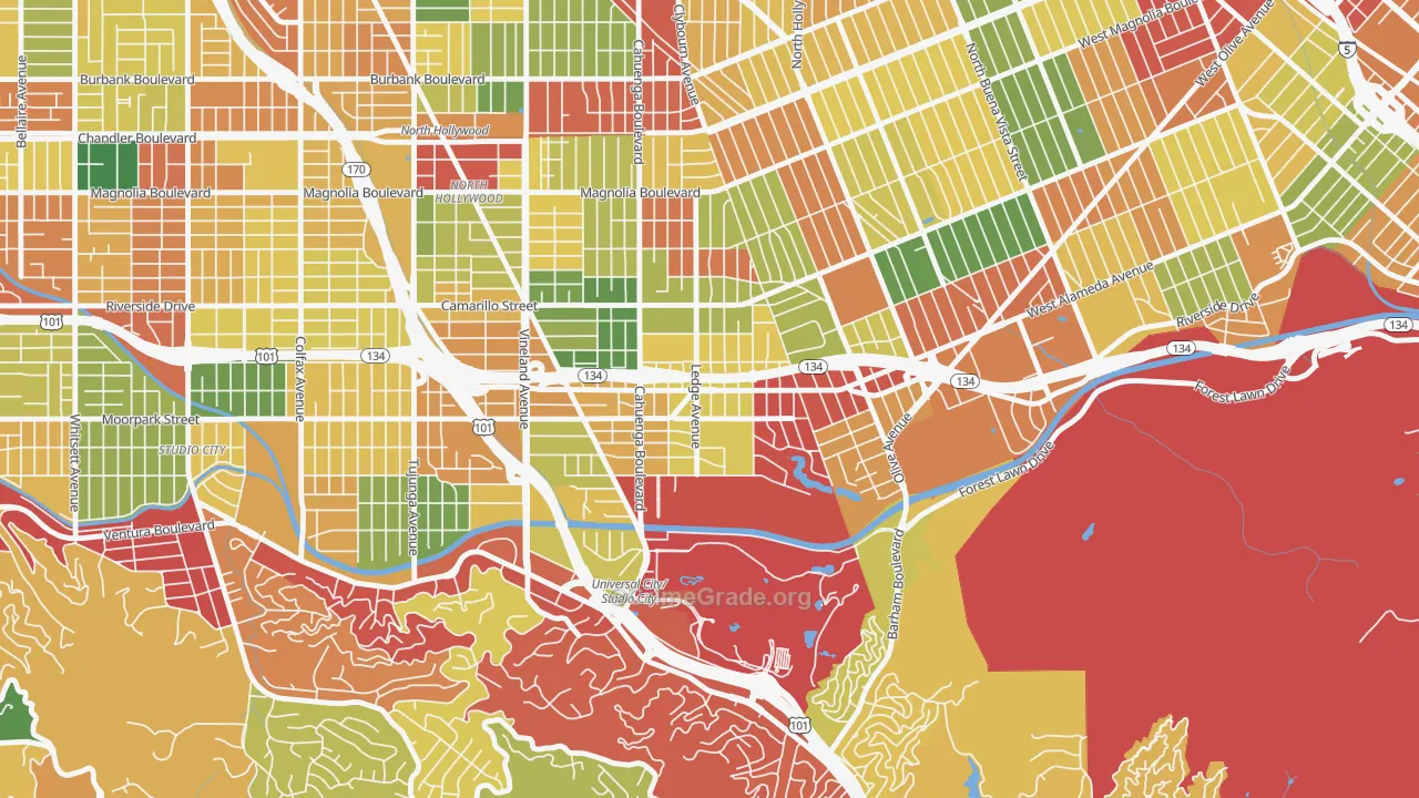 Toluca Lake, North Hollywood, CA Map of Theft Rates