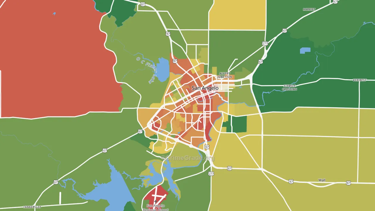 Tom Green County, TX Map of Theft Rates