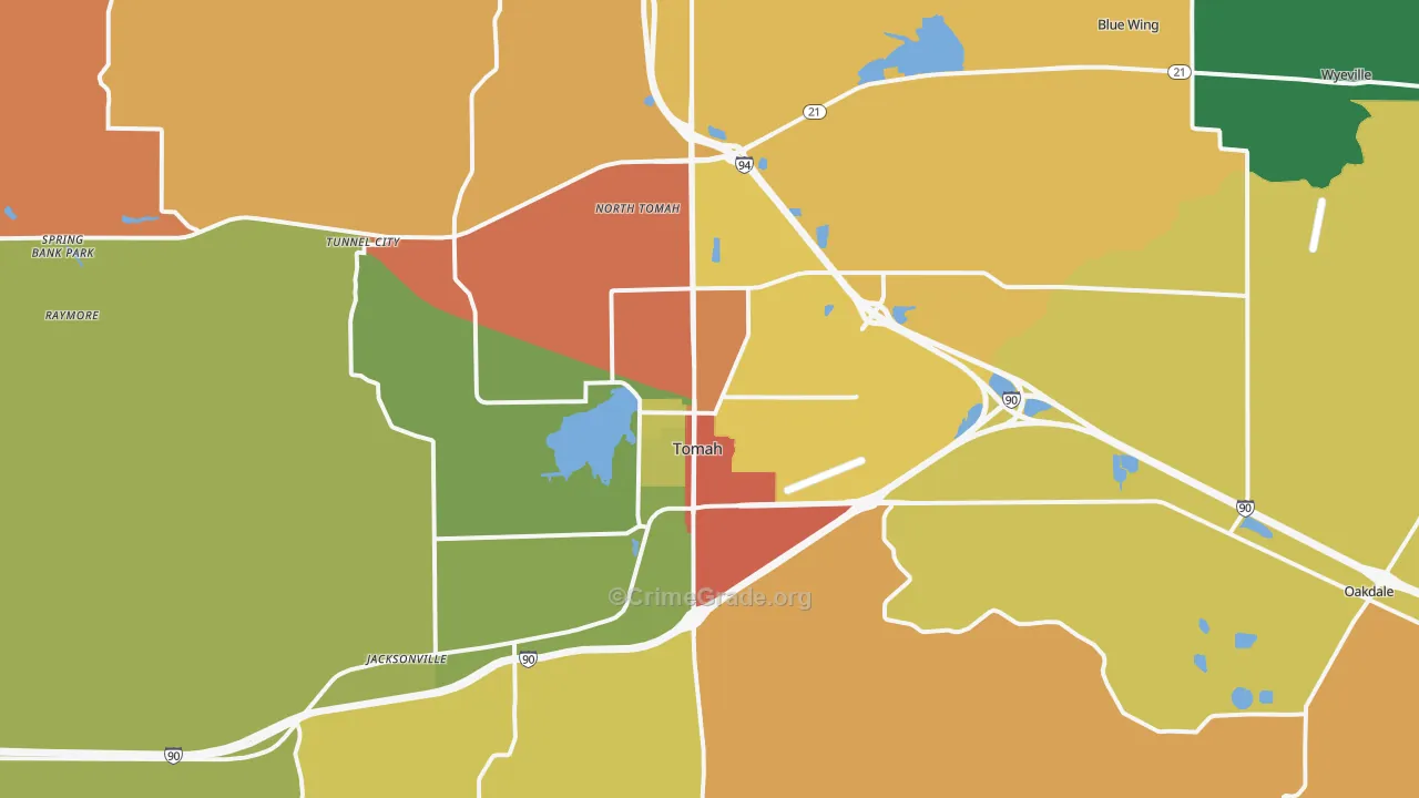 Tomah, WI Map of Theft Rates