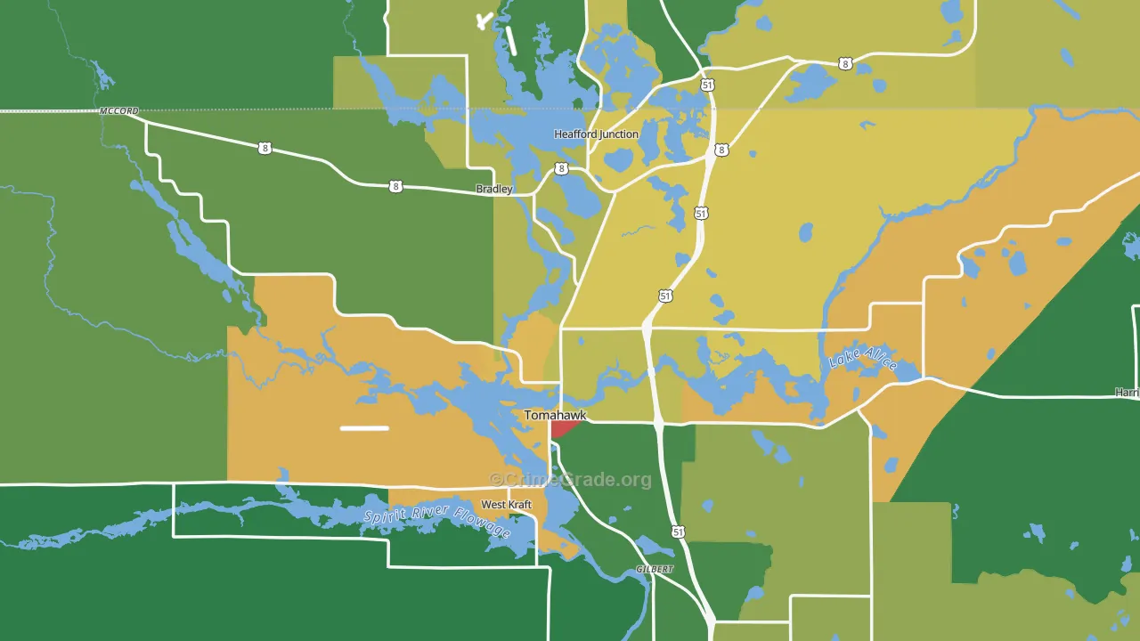 Tomahawk, WI Map of Theft Rates