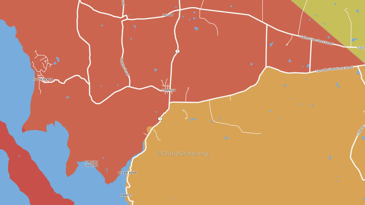 Tomales, CA Map of Theft Rates