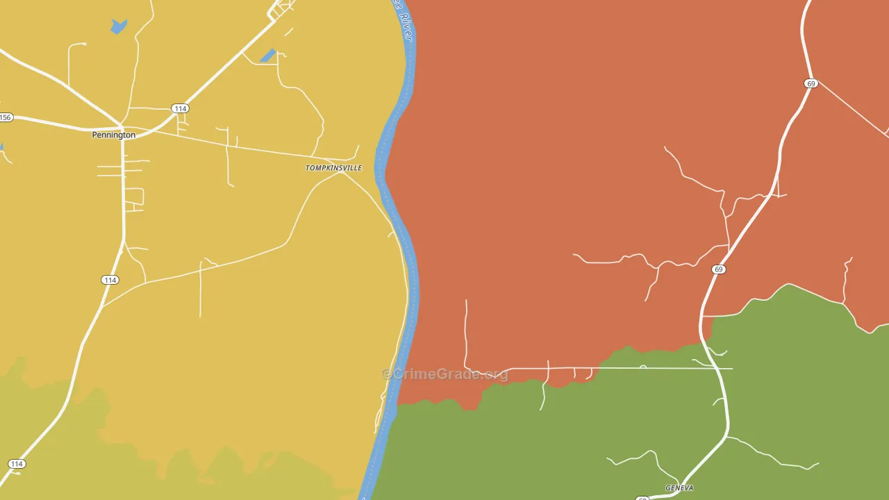 Tompkinsville, AL Map of Theft Rates