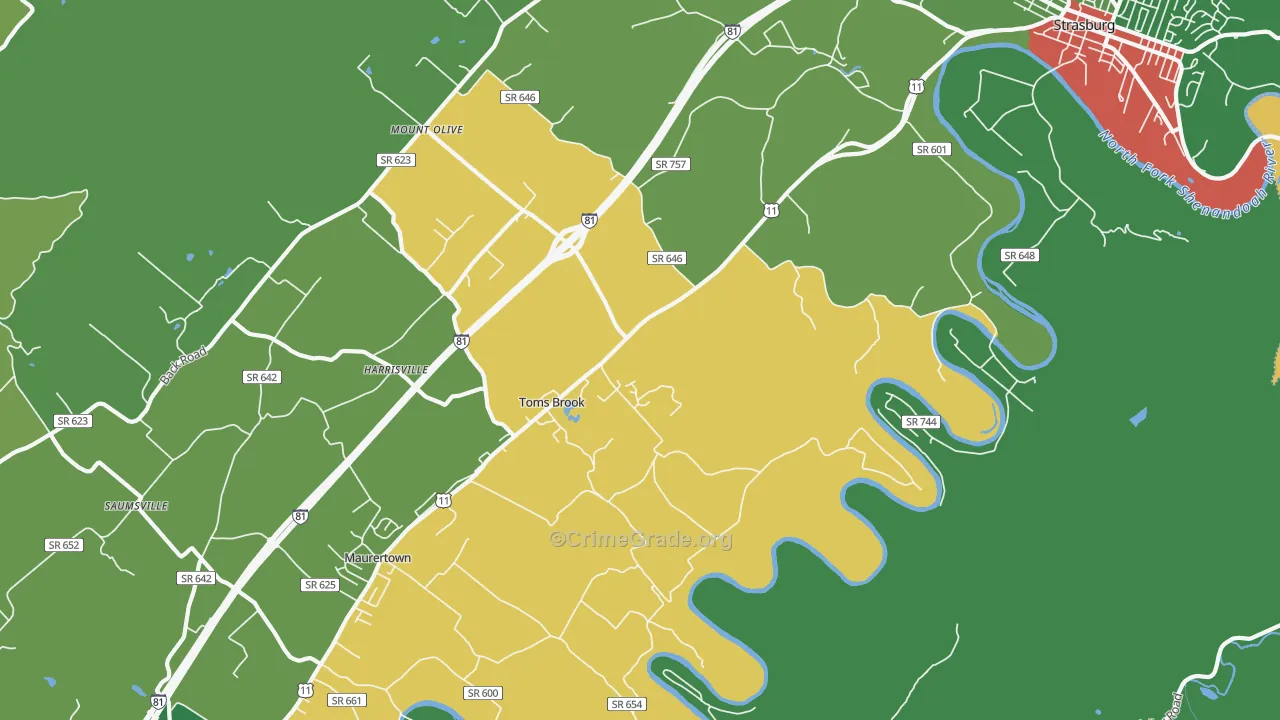 Toms Brook, VA Map of Theft Rates