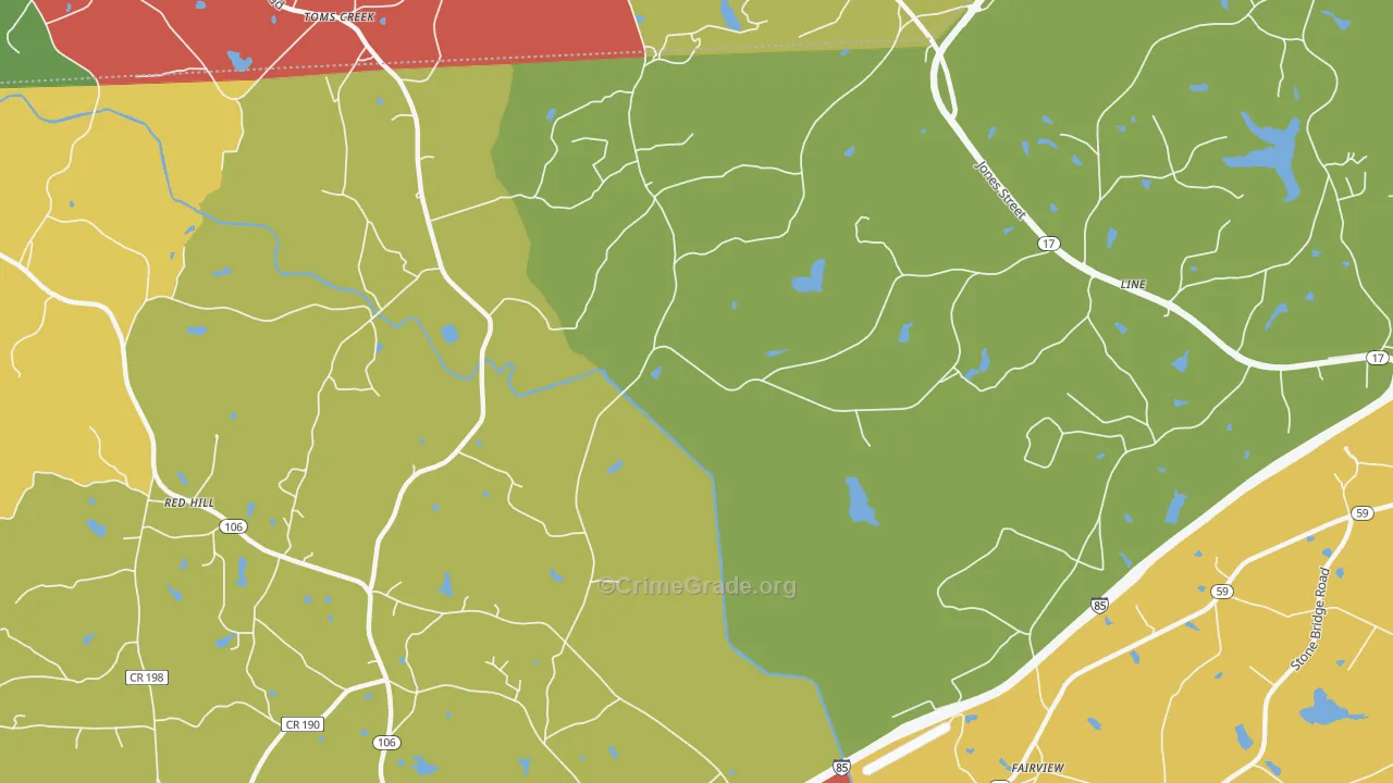 Toms Creek, GA Map of Theft Rates