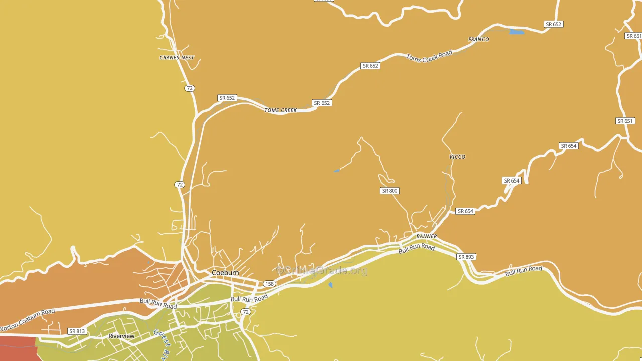 Toms Creek, VA Map of Theft Rates