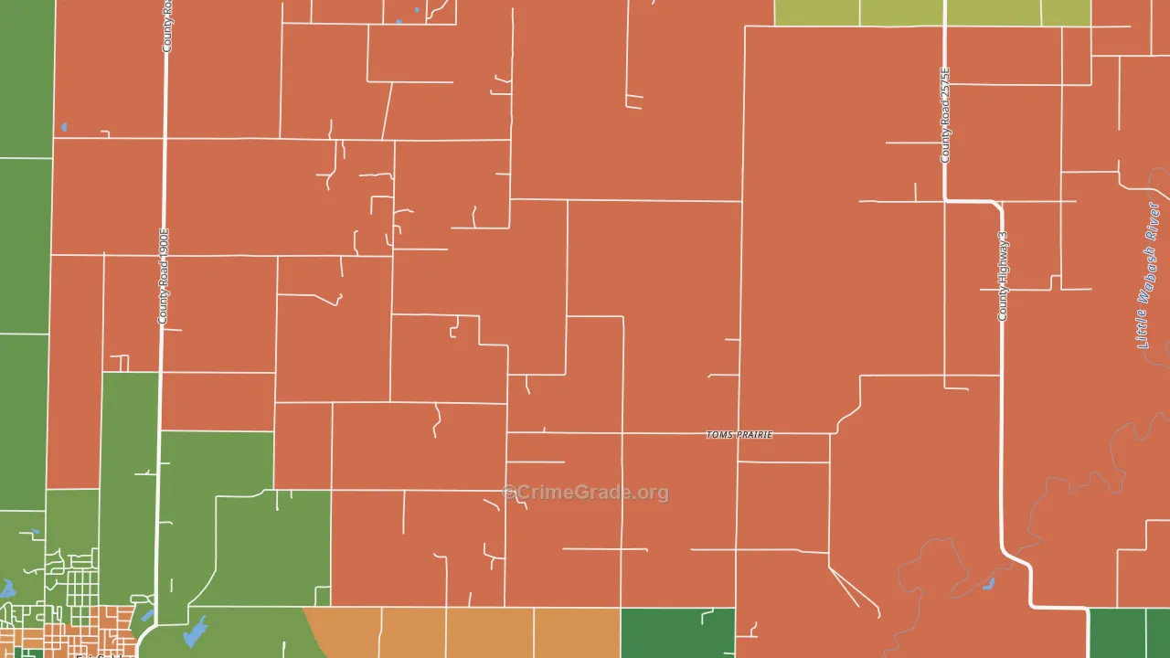 Toms Prairie, IL Map of Theft Rates