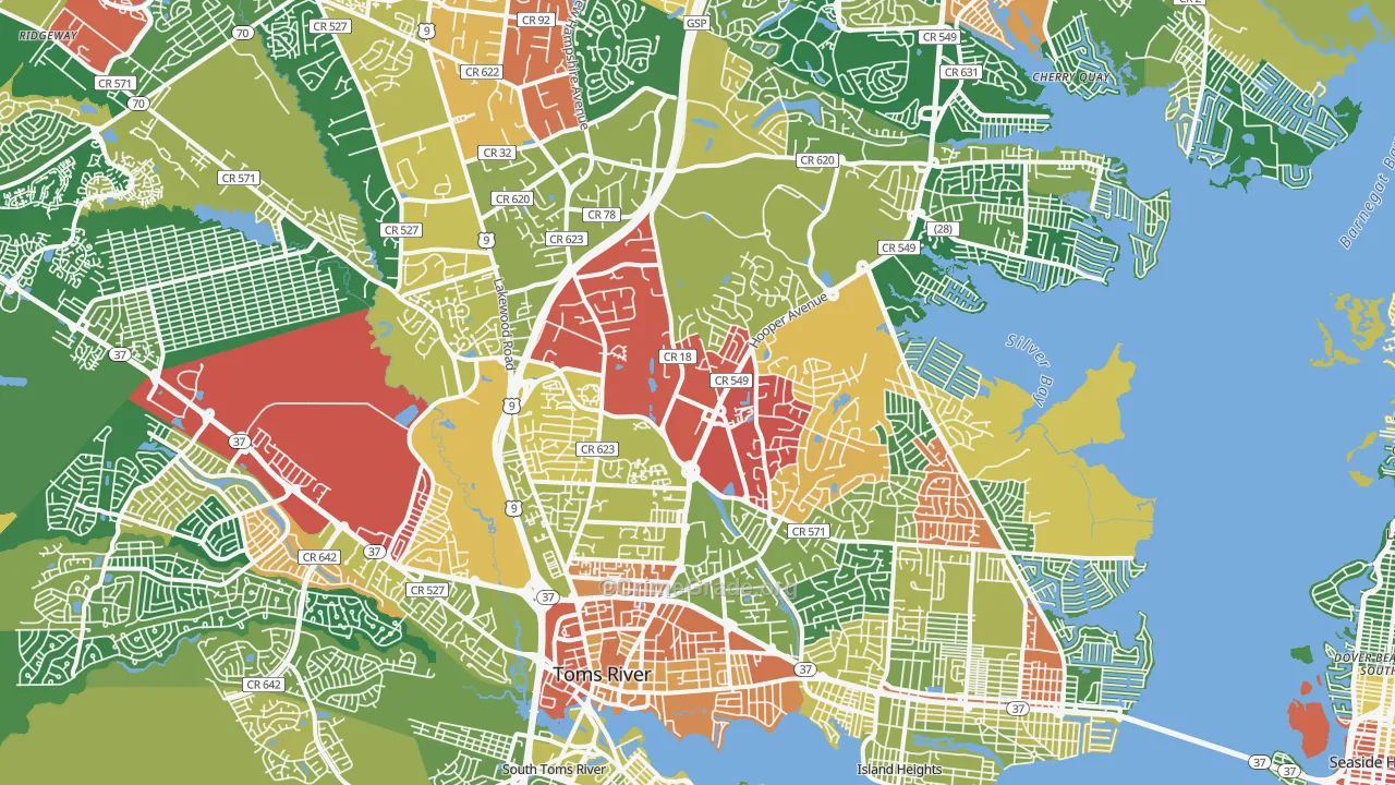 Toms River, NJ Map of Theft Rates