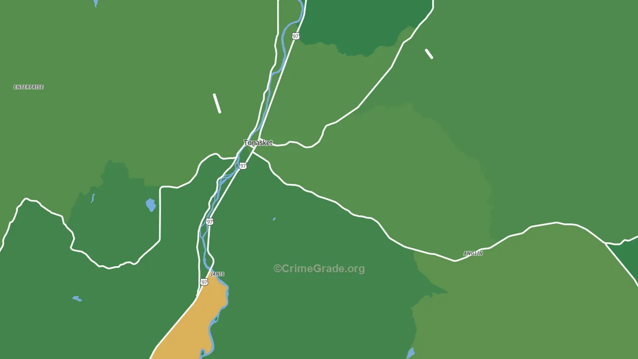 Tonasket, WA Map of Theft Rates