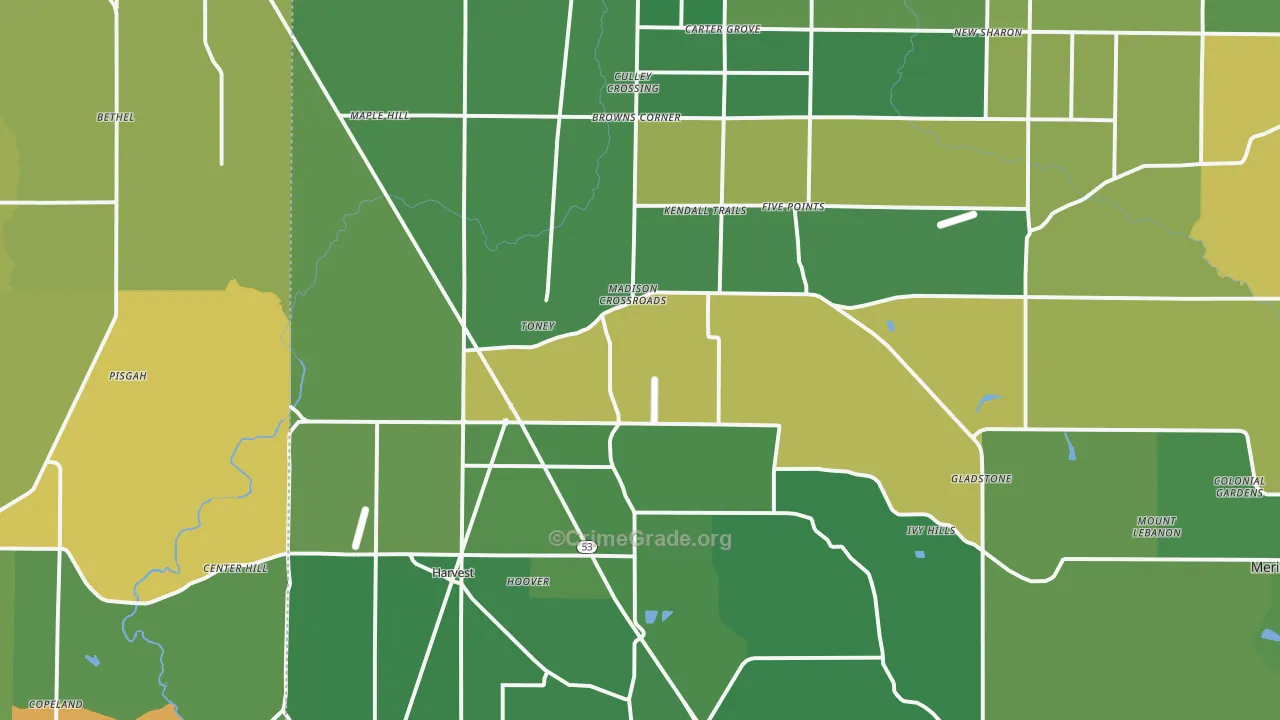 Toney, AL Map of Theft Rates