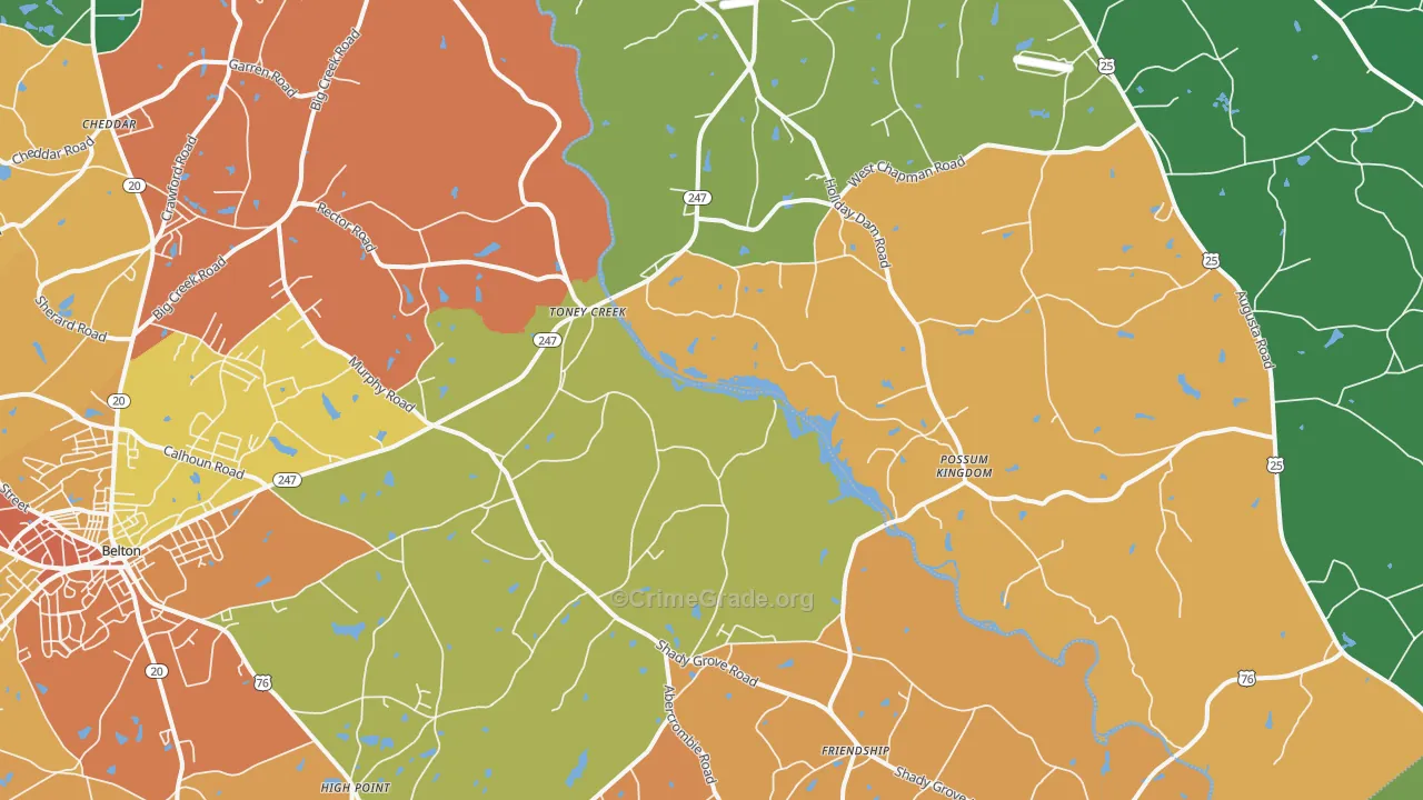 Toney Creek, SC Map of Theft Rates