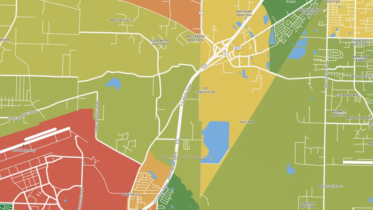 Toneyville, AR Map of Theft Rates