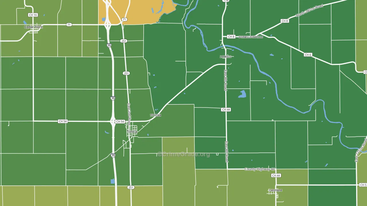 Tonica, IL Map of Theft Rates