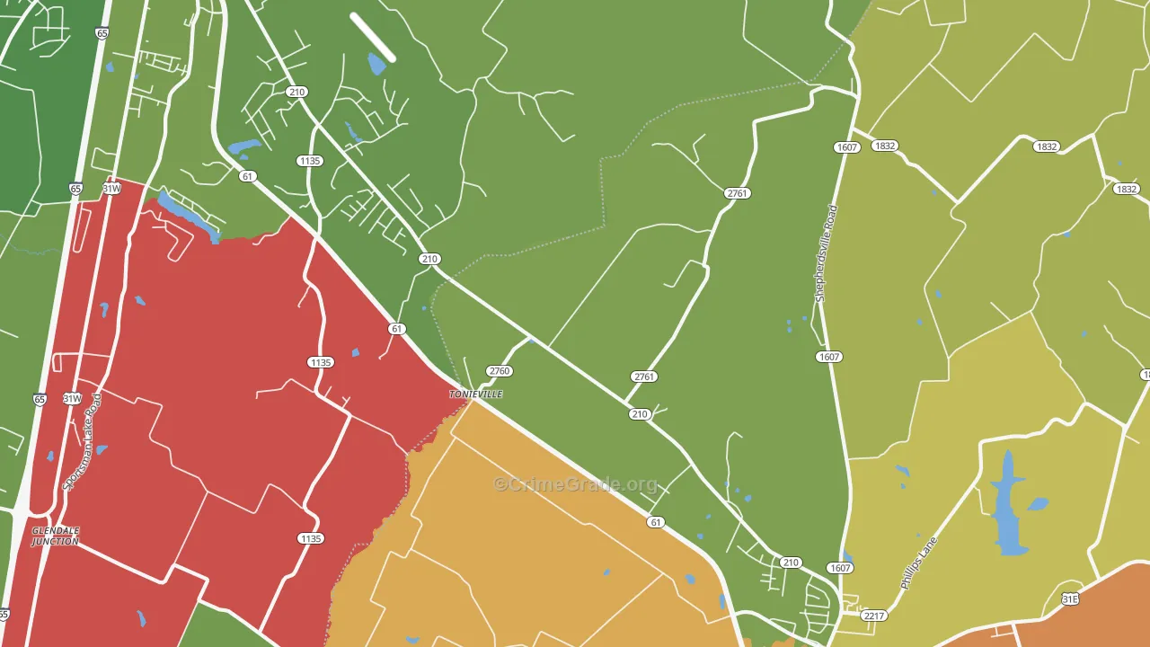 Tonieville, KY Map of Theft Rates