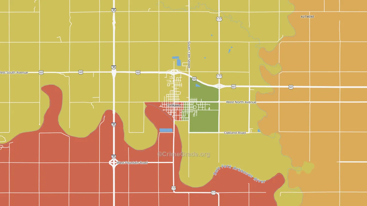 Tonkawa, OK Map of Theft Rates