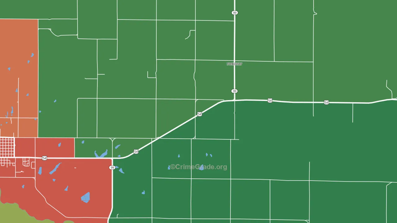Tonovay, KS Map of Theft Rates