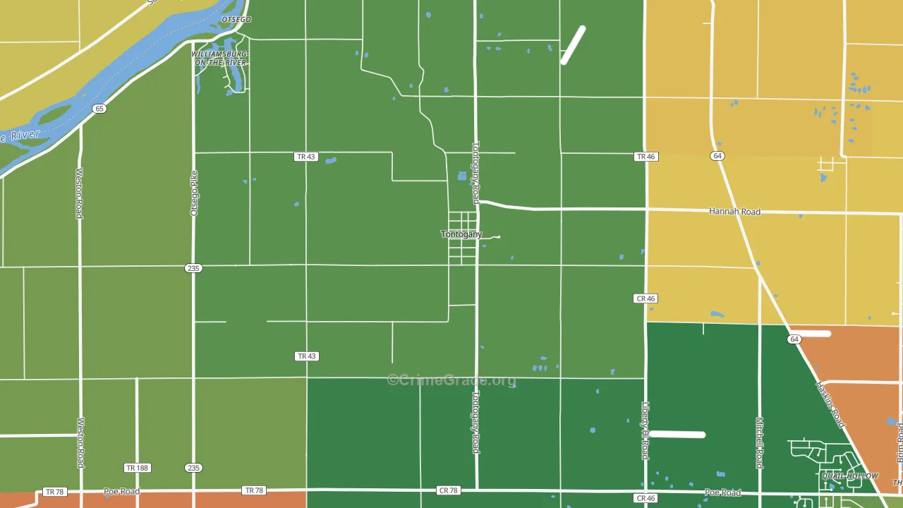 Tontogany, OH Map of Theft Rates